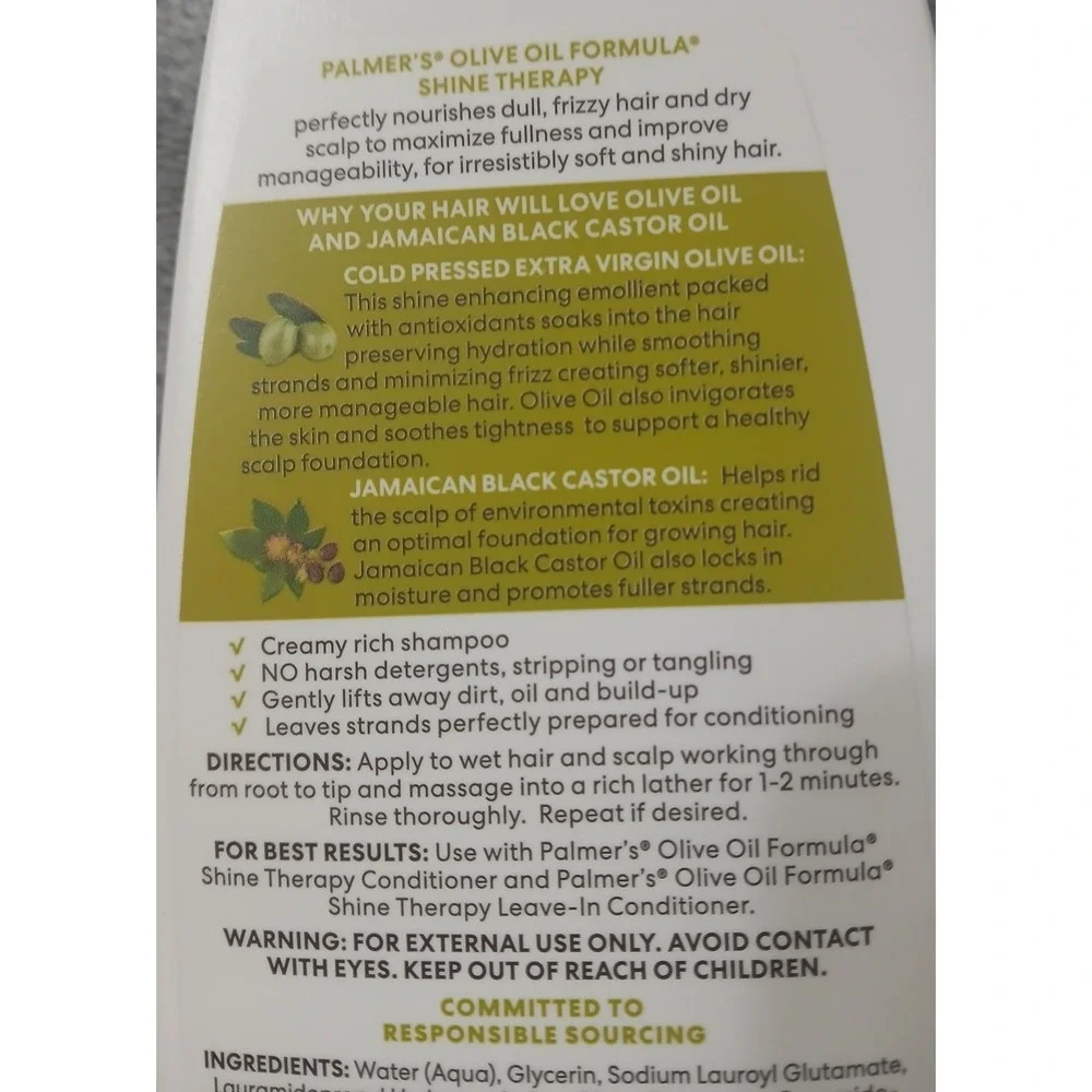Palmers Olive Oil Formula Shine Therapy Shampoo Jamaican Black Castor Oil 13.5oz
